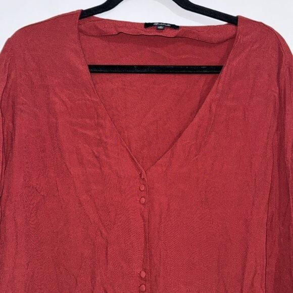 Madewell Red Button-Front Long Sleeve Blouse 2X Viscose - Picture 2 of 9